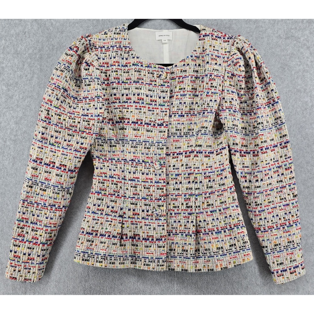 Song of Style Elmo Jacket Top Sz XXS Rainbow Multi Tapestry‎ Puff Sleeve Chic